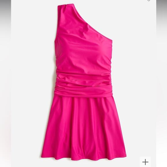 🆕 J. Crew Pink Swim Dress Skirt Asymmetrical Ruched One Shoulder Blogger Fan Fav - Picture 4 of 13